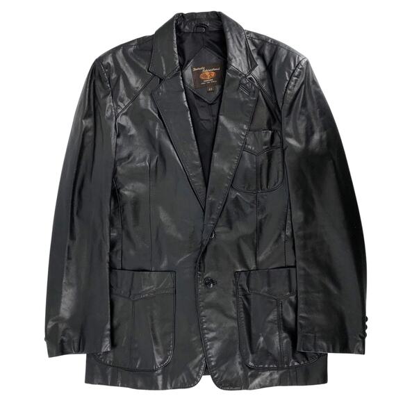 90s black leather blazer jacket 1990s vintage - Picture 1 of 12